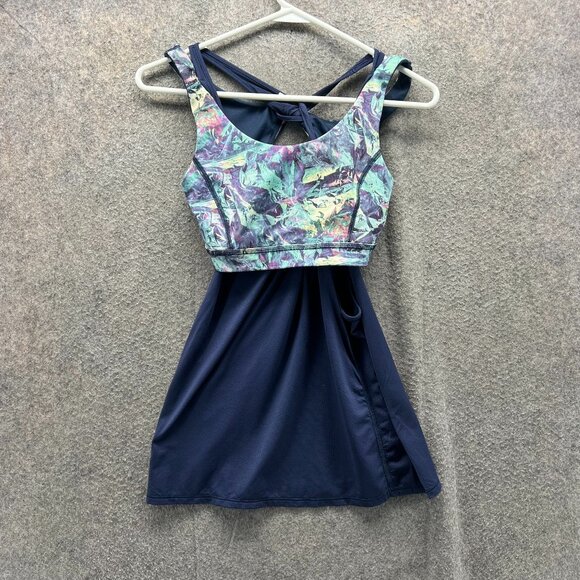 Lululemon Tank Top Women 8 Navy Multi Floral Athletic Tennis Crossback - Picture 1 of 9